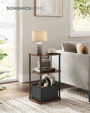 Modern Side Table with Three Storage Shelves in Ebony Walnut Finish by Songmics Home