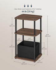 Modern Side Table with Three Storage Shelves in Ebony Walnut Finish by Songmics Home