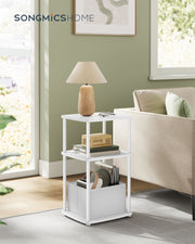 Modern White Side Table with Three Storage Shelves for Living Room or Bedroom by Songmics Home
