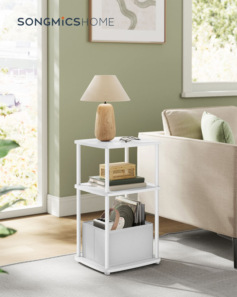 Modern White Side Table with Three Storage Shelves for Living Room or Bedroom by Songmics Home