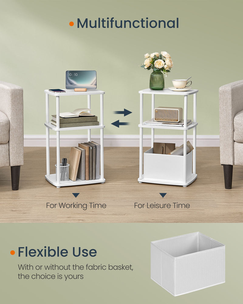 Modern White Side Table with Three Storage Shelves for Living Room or Bedroom by Songmics Home