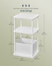 Modern White Side Table with Three Storage Shelves for Living Room or Bedroom by Songmics Home
