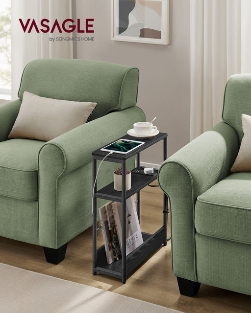 3 Tier Slim Side Table in Ebony and Ink Black for Small Spaces and Storage by Vasagle