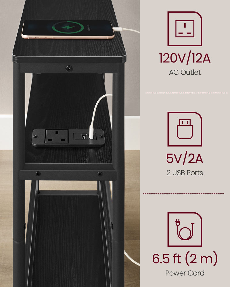 3 Tier Slim Side Table in Ebony and Ink Black for Small Spaces and Storage by Vasagle