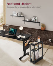 3 Tier Slim Side Table in Ebony and Ink Black for Small Spaces and Storage by Vasagle