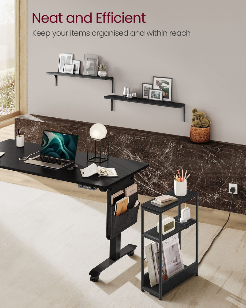 3 Tier Slim Side Table in Ebony and Ink Black for Small Spaces and Storage by Vasagle