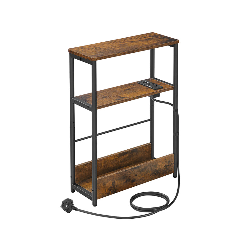 3 Tier Slim Side Table with USB Charging Station Rustic Brown and Black Finish by Vasagle