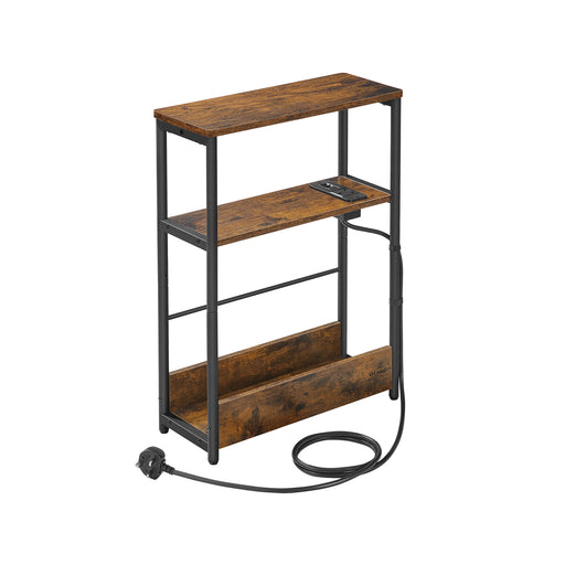 3 Tier Slim Side Table with USB Charging Station Rustic Brown and Black Finish by Vasagle