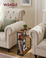 3 Tier Slim Side Table with USB Charging Station Rustic Brown and Black Finish by Vasagle