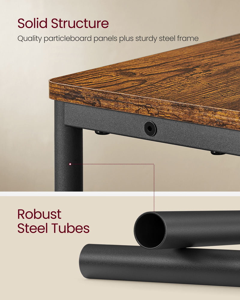 3 Tier Slim Side Table with USB Charging Station Rustic Brown and Black Finish by Vasagle