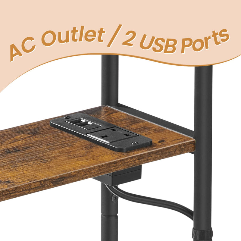 Narrow Side Table with USB Charging Station and Storage Shelves for Living Room by Vasagle