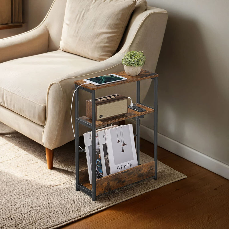Narrow Side Table with USB Charging Station and Storage Shelves for Living Room by Vasagle