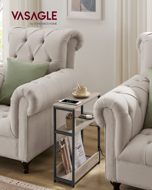 Slim 3 Tier Side Table in Heather Greige and Ink Black for Small Spaces by Vasagle