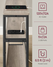 Slim 3 Tier Side Table in Heather Greige and Ink Black for Small Spaces by Vasagle