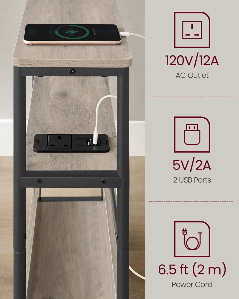 Slim 3 Tier Side Table in Heather Greige and Ink Black for Small Spaces by Vasagle