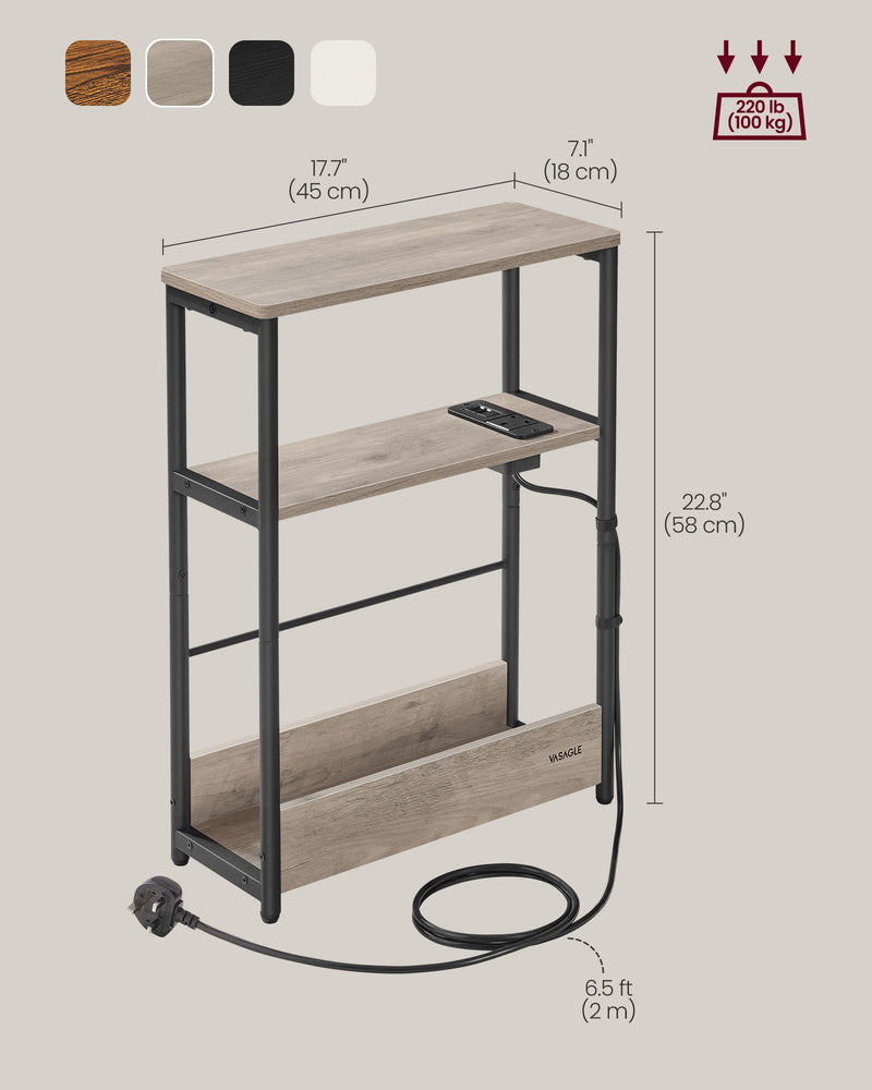 Slim 3 Tier Side Table in Heather Greige and Ink Black for Small Spaces by Vasagle