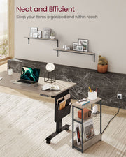 Slim 3 Tier Side Table in Heather Greige and Ink Black for Small Spaces by Vasagle