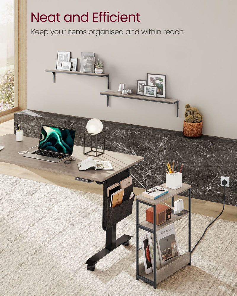 Slim 3 Tier Side Table in Heather Greige and Ink Black for Small Spaces by Vasagle