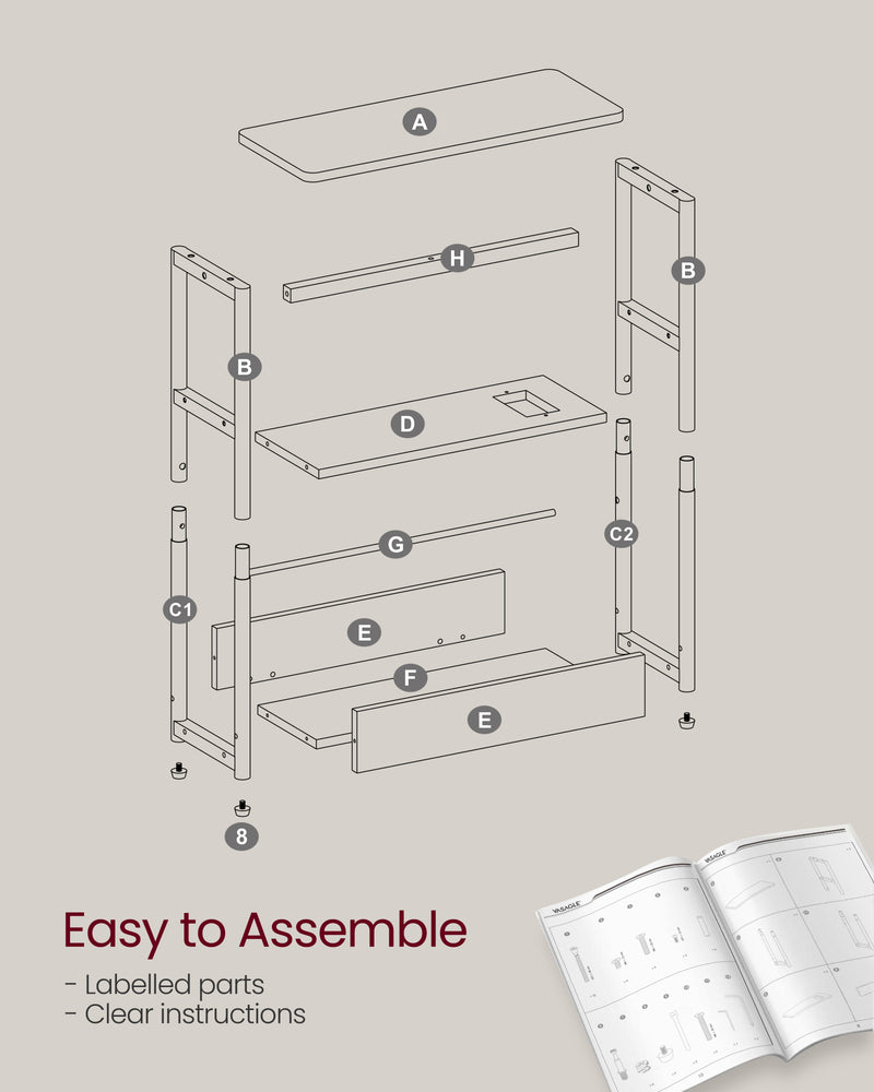 Slim 3 Tier Side Table in Heather Greige and Ink Black for Small Spaces by Vasagle