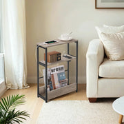 Narrow Side Table with USB Charging Station and Storage Shelves for Living Room by Vasagle