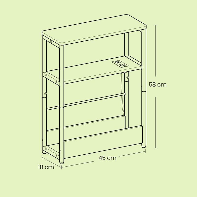 Narrow Side Table with USB Charging Station and Storage Shelves for Living Room by Vasagle
