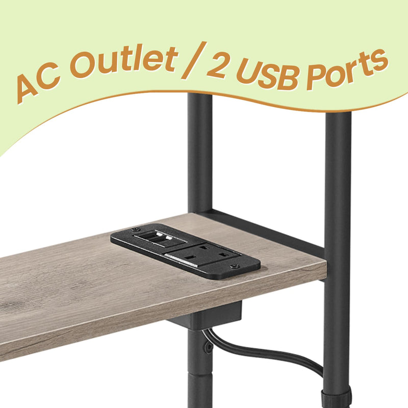 Narrow Side Table with USB Charging Station and Storage Shelves for Living Room by Vasagle