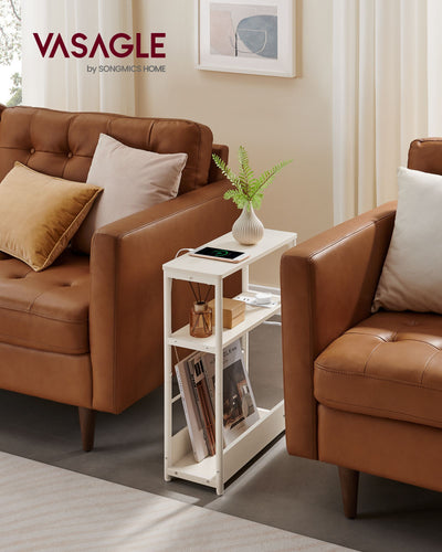 Cream White 3 Tier Slim Side Table Narrow Storage Shelf for Small Spaces by Vasagle