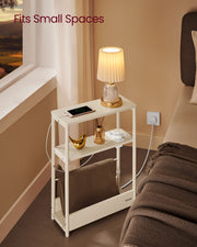 Cream White 3 Tier Slim Side Table Narrow Storage Shelf for Small Spaces by Vasagle