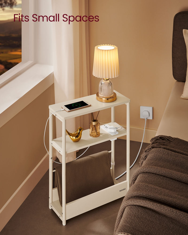 Cream White 3 Tier Slim Side Table Narrow Storage Shelf for Small Spaces by Vasagle