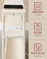 Cream White 3 Tier Slim Side Table Narrow Storage Shelf for Small Spaces by Vasagle