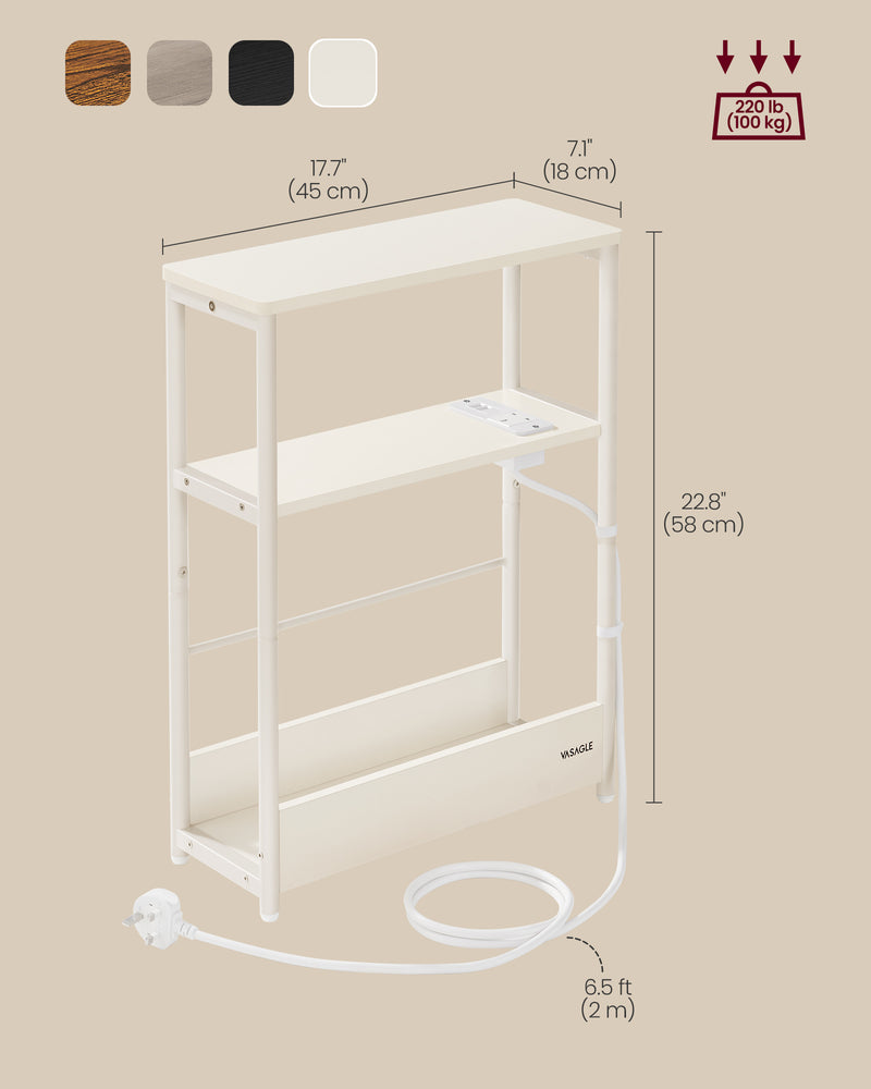 Cream White 3 Tier Slim Side Table Narrow Storage Shelf for Small Spaces by Vasagle
