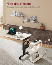 Cream White 3 Tier Slim Side Table Narrow Storage Shelf for Small Spaces by Vasagle