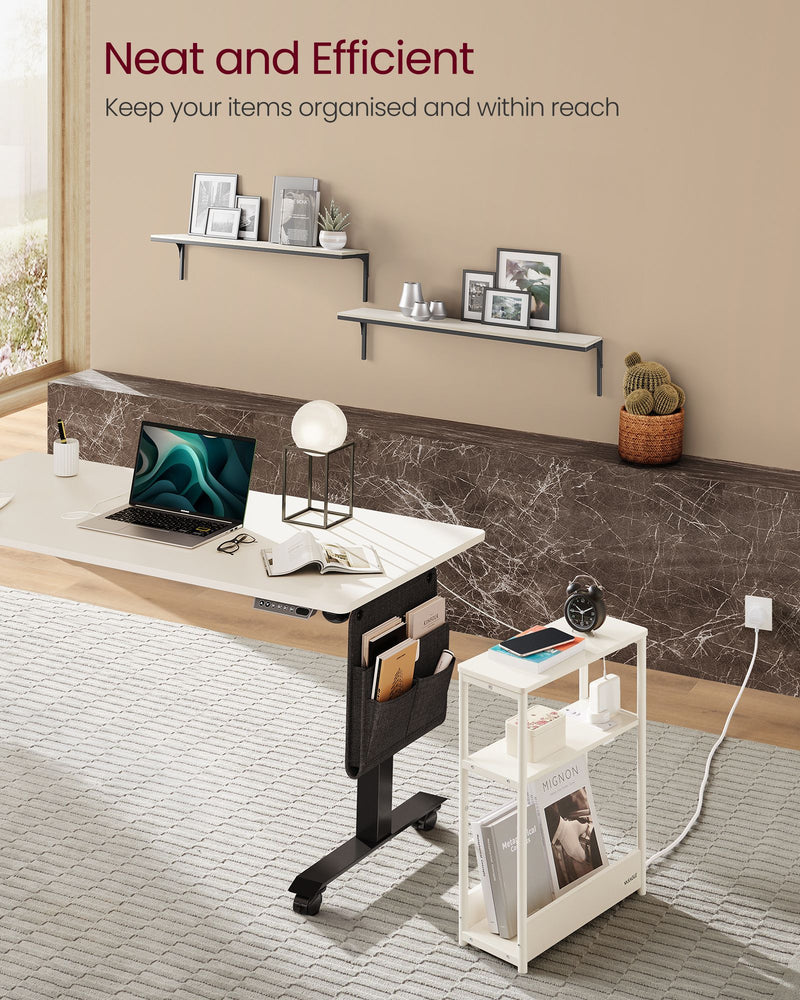 Cream White 3 Tier Slim Side Table Narrow Storage Shelf for Small Spaces by Vasagle