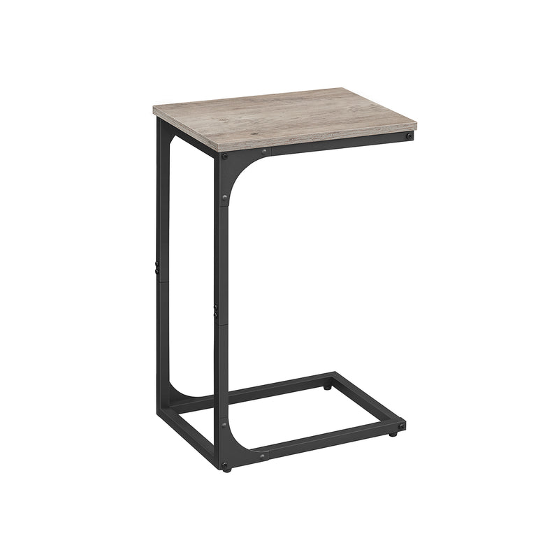 C Shaped Side Table in Heather Greige and Black Space Saving Design by Vasagle