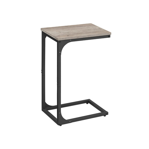 C Shaped Side Table in Heather Greige and Black Space Saving Design by Vasagle