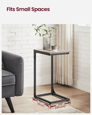 C Shaped Side Table in Heather Greige and Black Space Saving Design by Vasagle