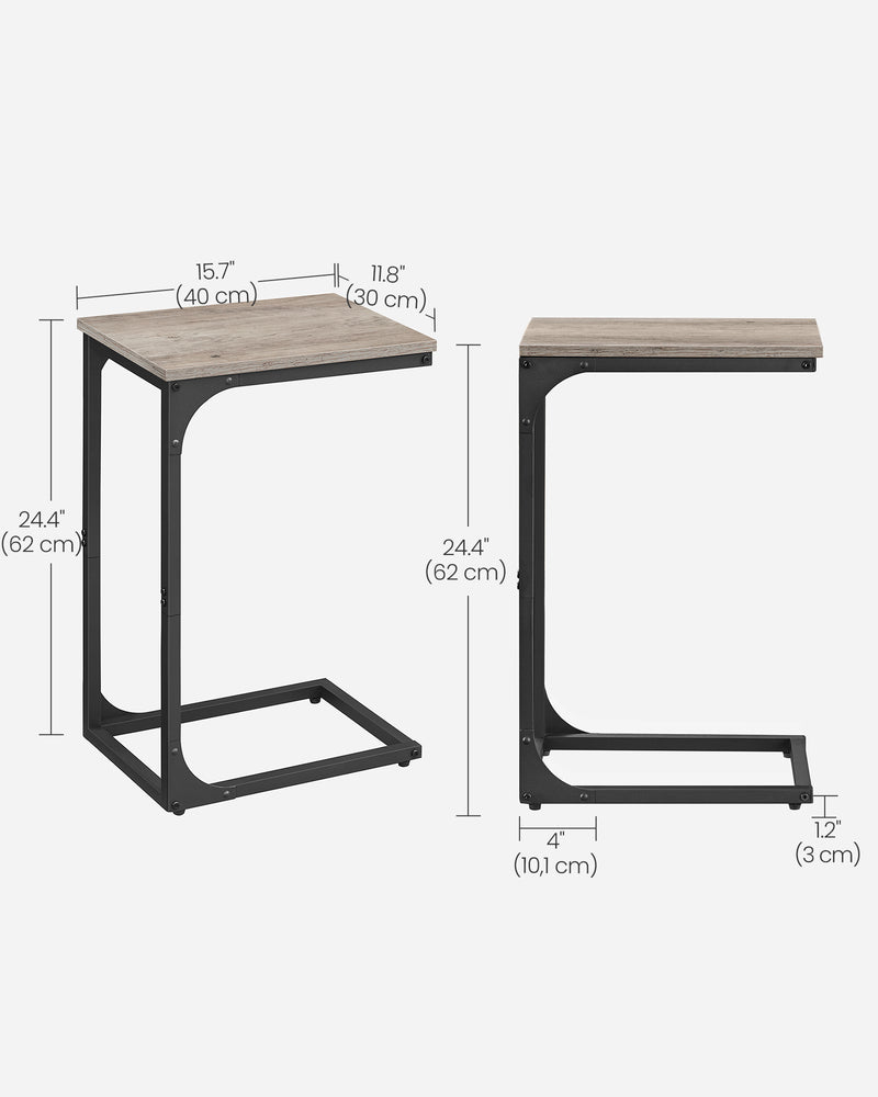 C Shaped Side Table in Heather Greige and Black Space Saving Design by Vasagle