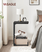 C Shaped Side Table in Ebonised Oak and Black for Living Room or Bedroom by Vasagle