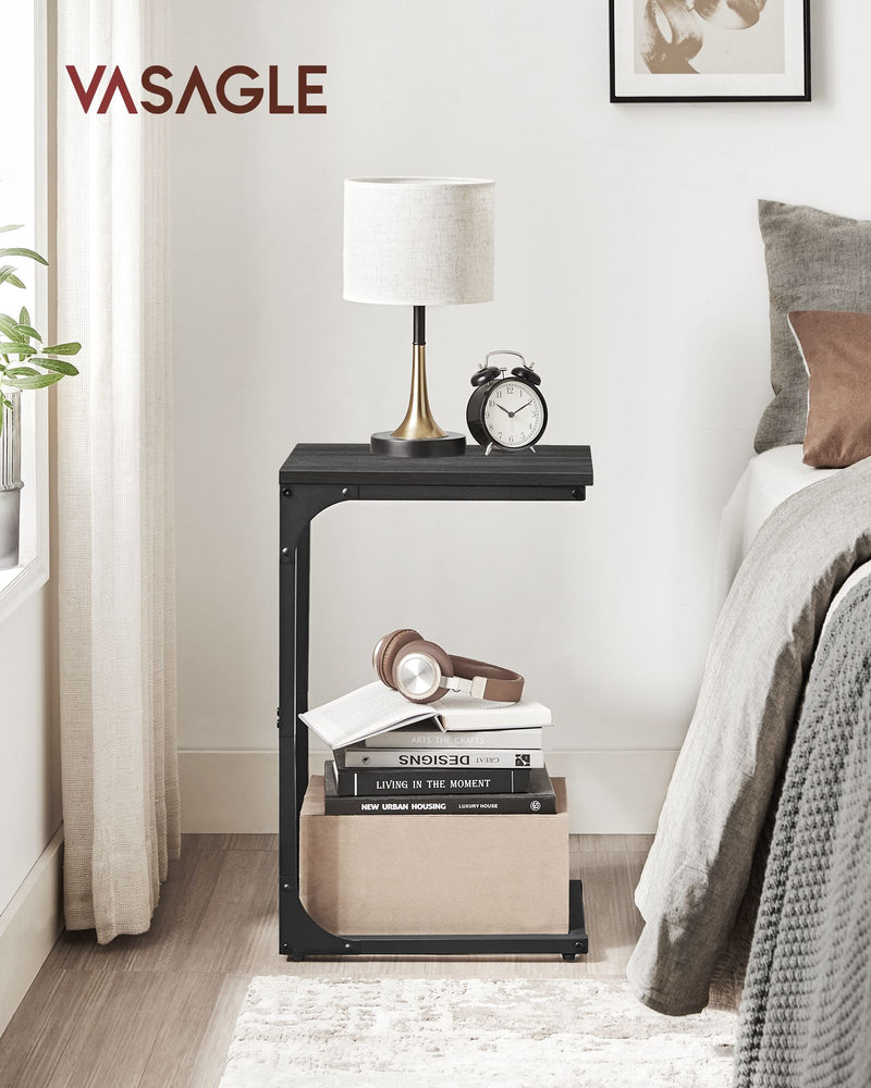 C Shaped Side Table in Ebonised Oak and Black for Living Room or Bedroom by Vasagle