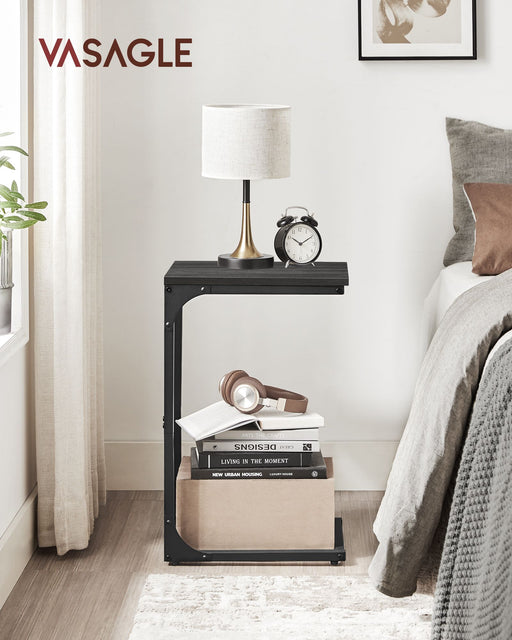 C Shaped Side Table in Ebonised Oak and Black for Living Room or Bedroom by Vasagle
