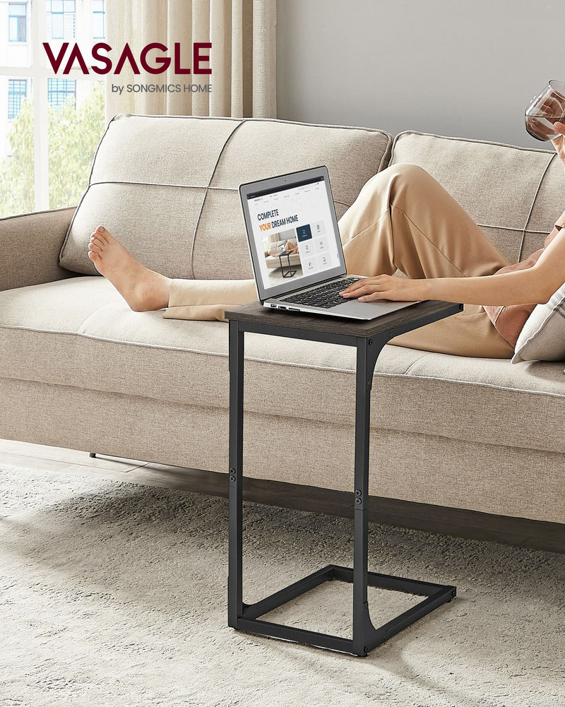 C Shaped Side Table with Metal Frame Chestnut Brown for Living Room or Bedroom by Vasagle