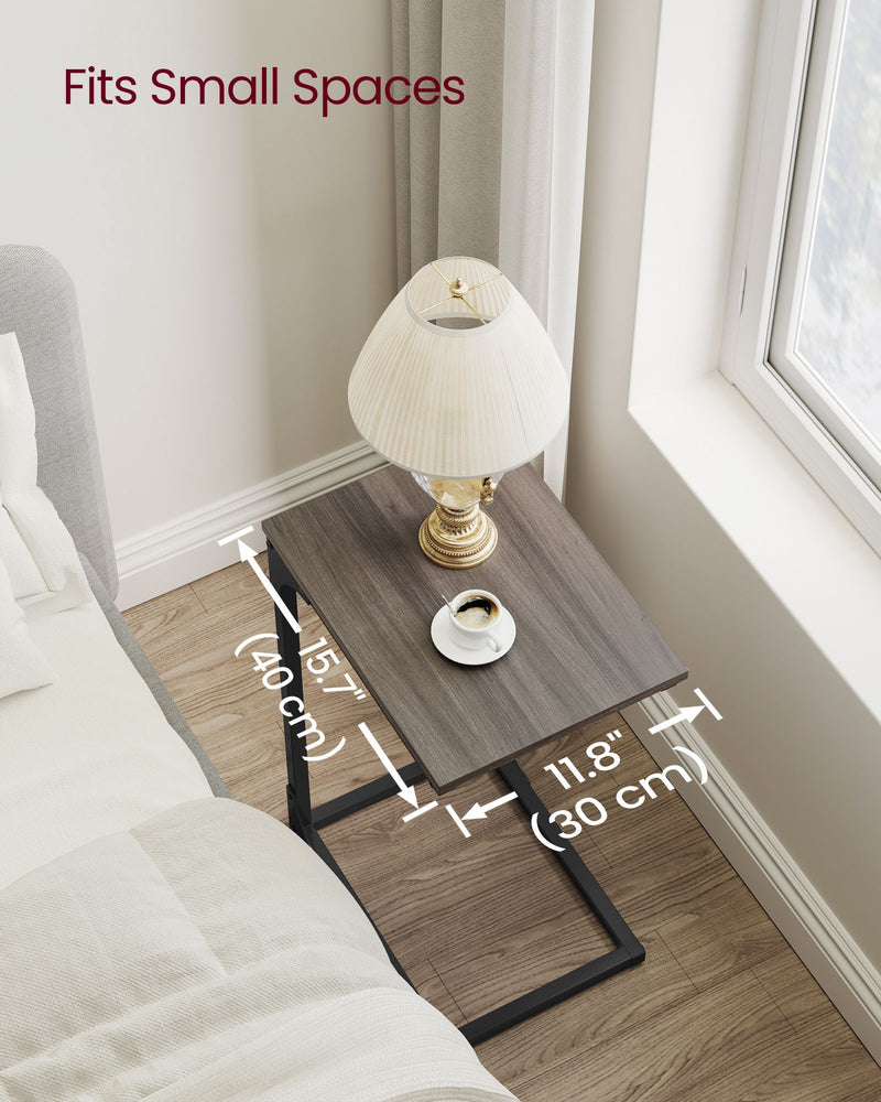 C Shaped Side Table with Metal Frame Chestnut Brown for Living Room or Bedroom by Vasagle