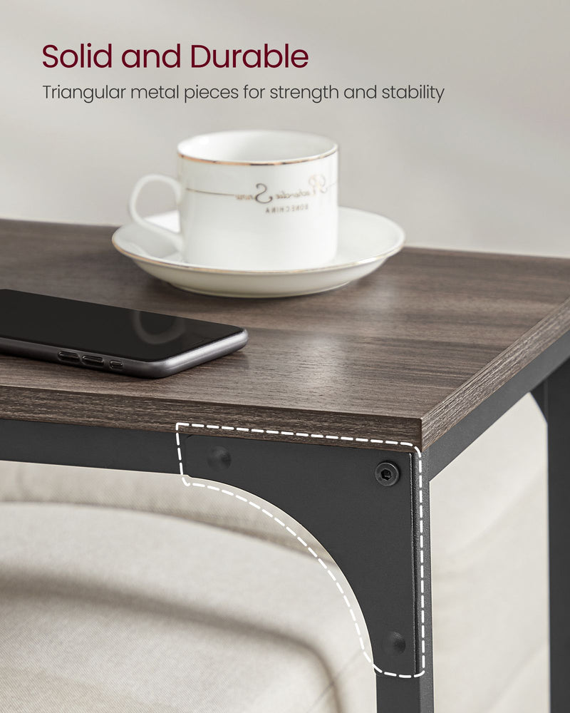 C Shaped Side Table with Metal Frame Chestnut Brown for Living Room or Bedroom by Vasagle