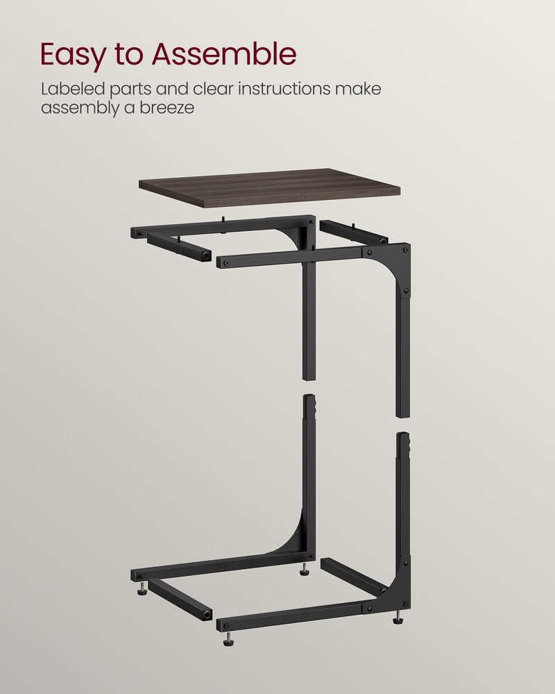 C Shaped Side Table with Metal Frame Chestnut Brown for Living Room or Bedroom by Vasagle