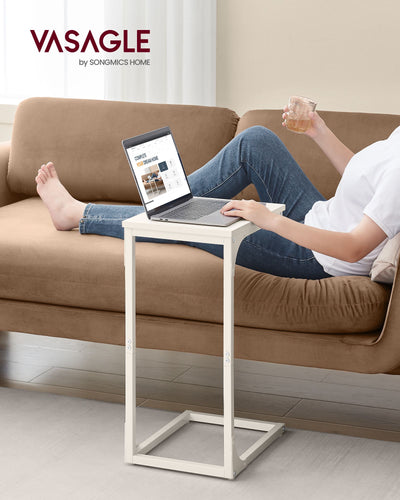 C Shaped Slim Side Table for Sofa or Bed with Metal Frame and Wood Top by Vasagle