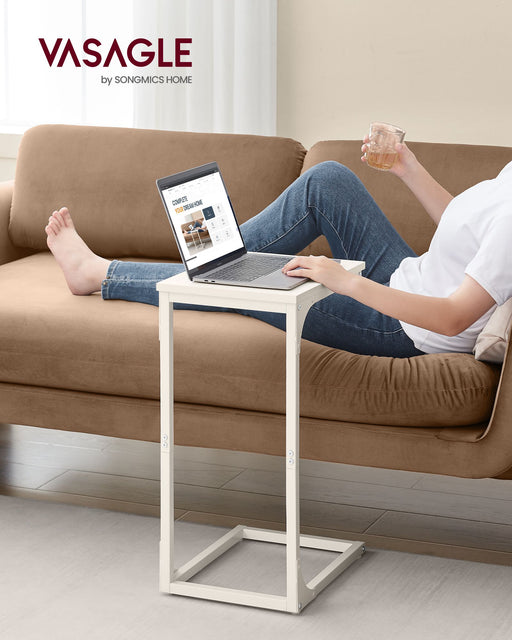 C Shaped Slim Side Table for Sofa or Bed with Metal Frame and Wood Top by Vasagle