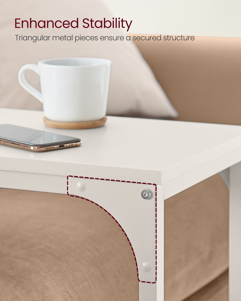 C Shaped Slim Side Table for Sofa or Bed with Metal Frame and Wood Top by Vasagle