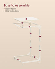 C Shaped Slim Side Table for Sofa or Bed with Metal Frame and Wood Top by Vasagle