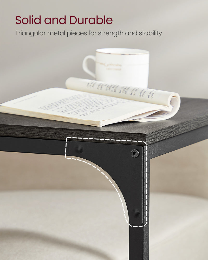C Shaped End Table with Metal Frame in Misty Grey and Black for Small Spaces by Vasagle
