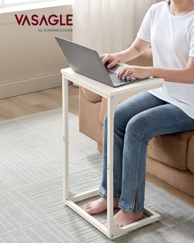 C Shaped Side Table with Metal Frame and Rustic Wood Finish for Living Room by Vasagle